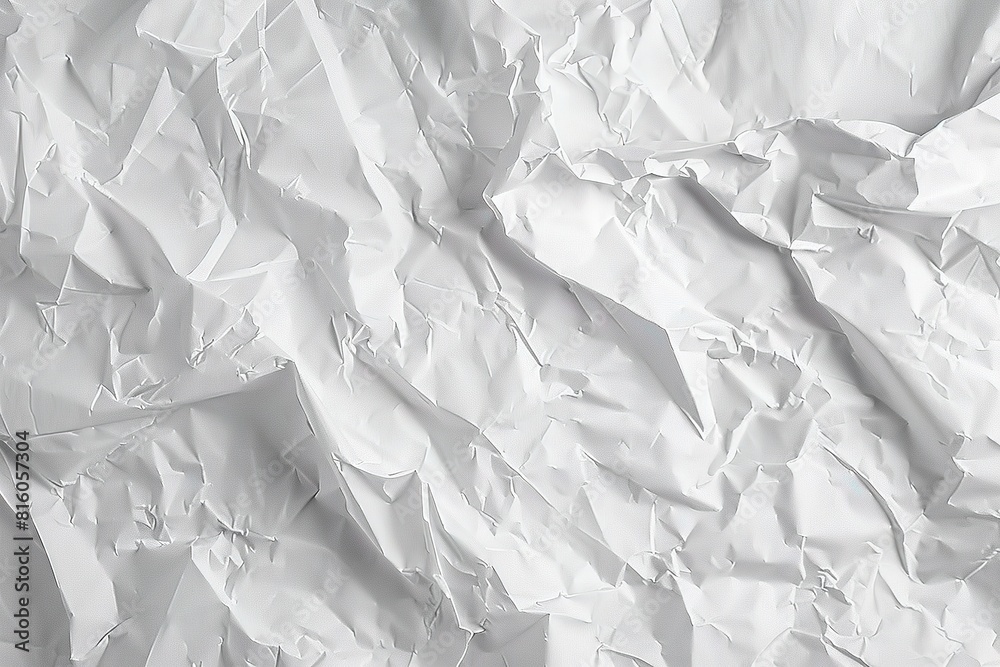 Bright, white background with numerous folds and creases creates an interesting and dynamic composition. Perfect as a graphic background, pattern, or decorative element in artistic and graphic design