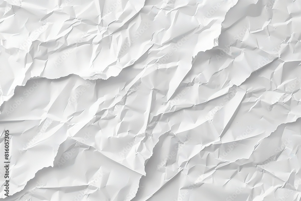 Bright, white background with numerous folds and creases creates an interesting and dynamic composition. Perfect as a graphic background, pattern, or decorative element in artistic and graphic design