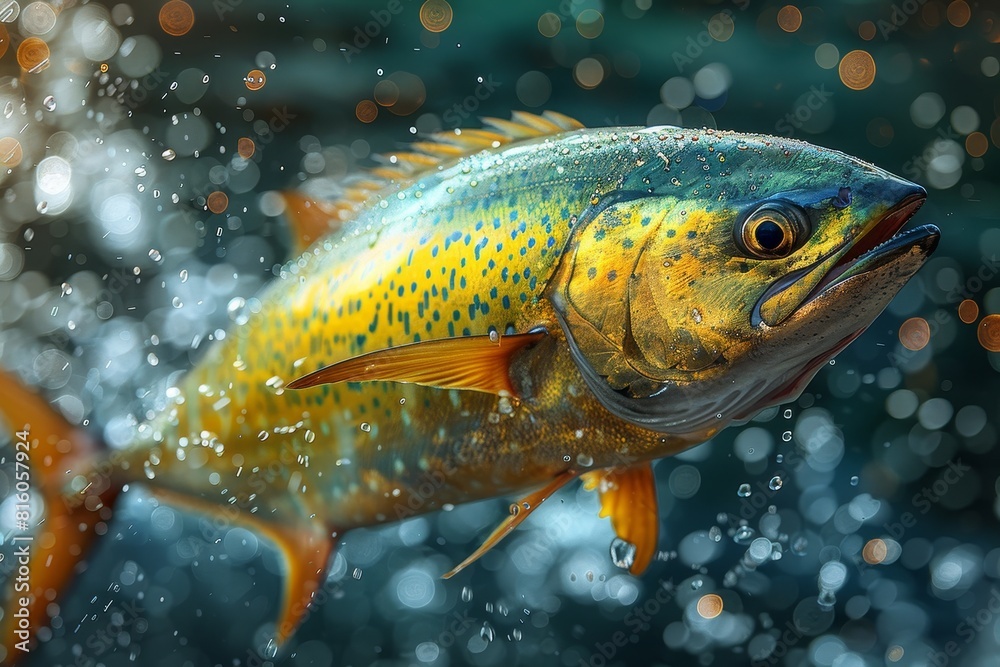Mahi-Mahi Dorado leaping out of the water, perfect for sport fishing promotions. Mahi-Mahi Dorado leaping out of the water, perfect for sport fishing promotions.