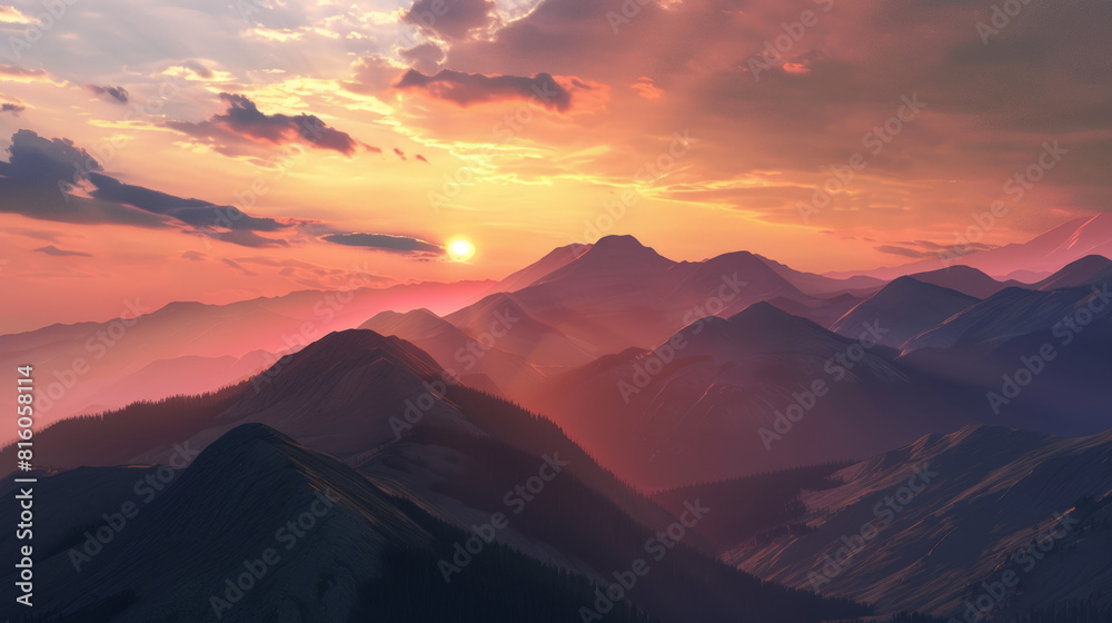 Naklejka premium sunset in the mountains