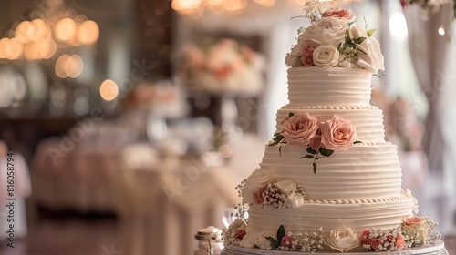 Decorate your wedding reception with stunning accents and a delectable cake that captures the magic of your special day. photo