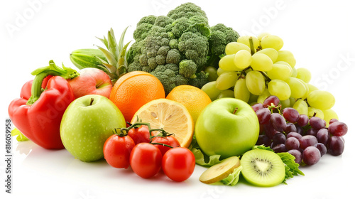 fresh fruits and vegetables isolated white background