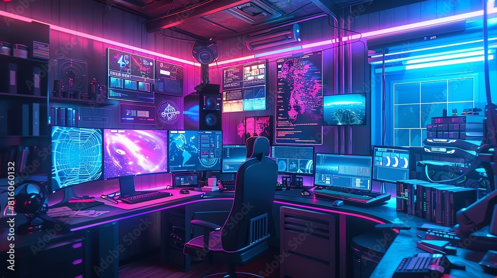 Techoriented workspace with multiple screens