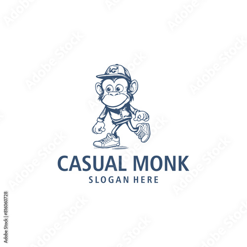Casual monkey  mascot logo vector illustration