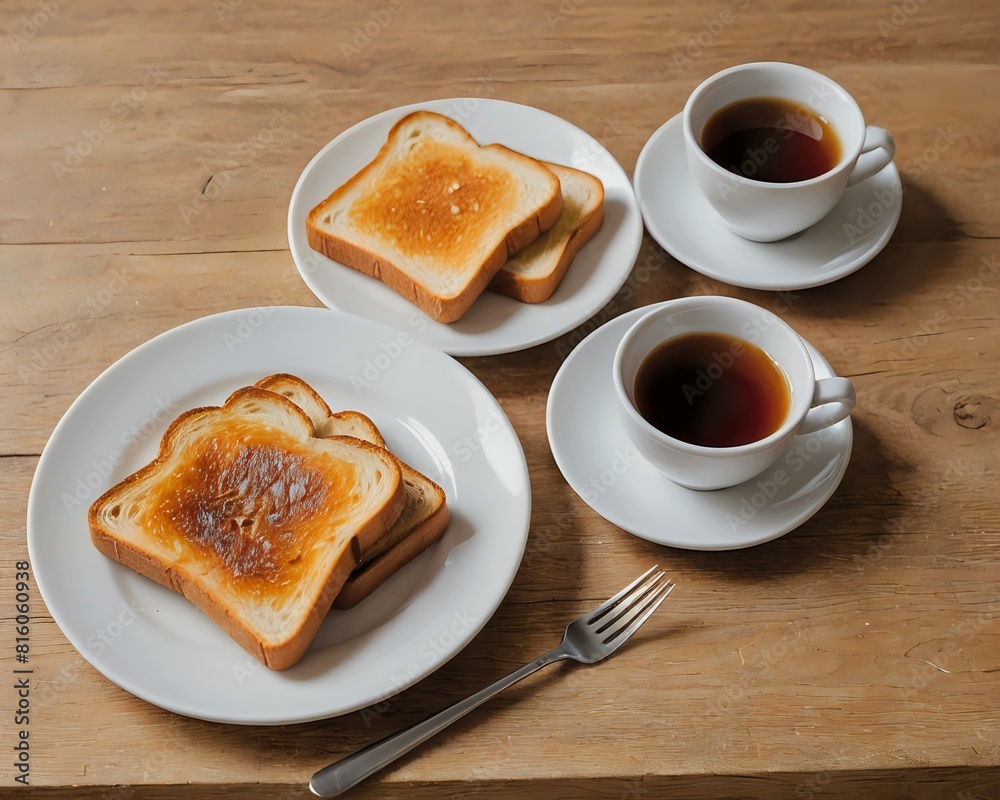 A glass of tea and a plate of toast on the table A glass of tea and a plate of toast on the table