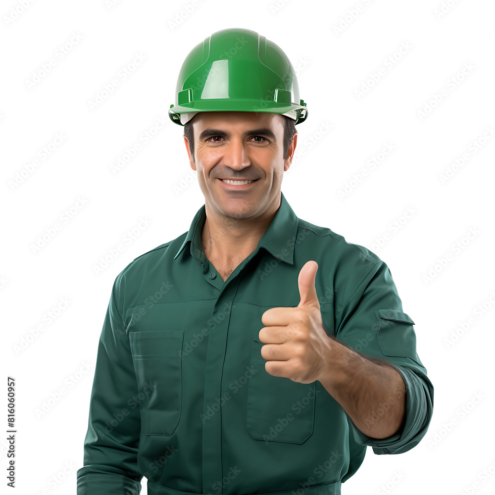 Supervising engineer is giving a great thumbs up for his work on PNG transparent background.