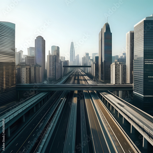 flat design of Cityscape with skyscrapers and overpass highway -- generated by ai © CarlosAlberto