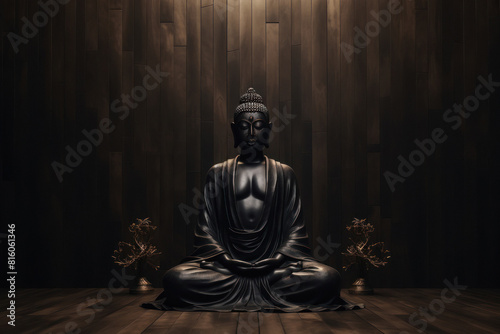 Black Buddha statue in meditating pose