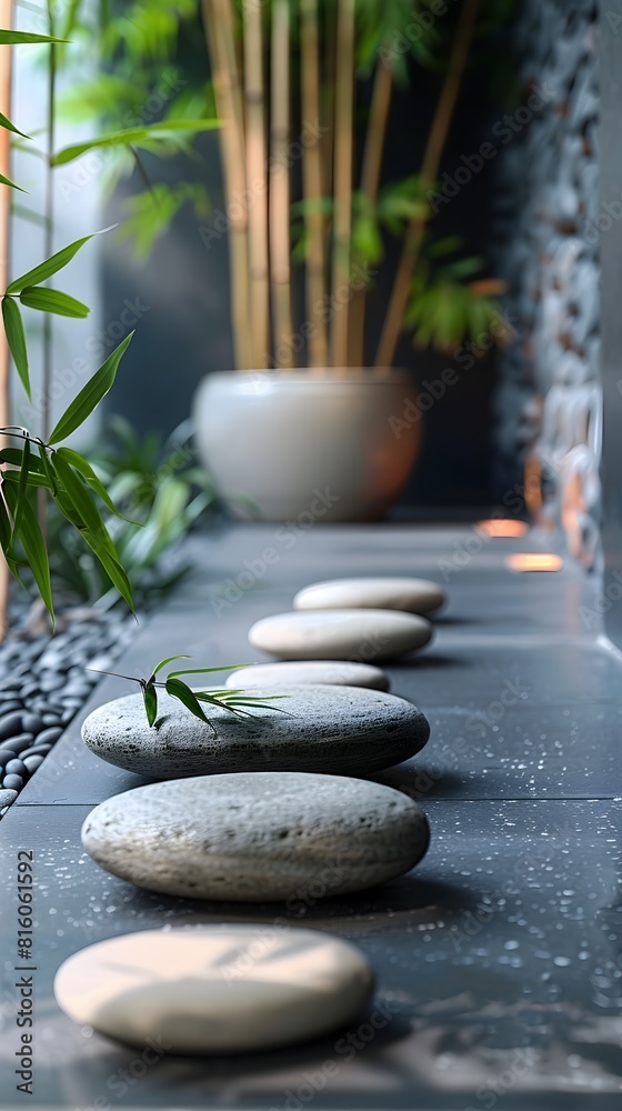 Serene Zen Spa Setting with Natural Elements Promoting Relaxation and Wellness Serene Zen Spa Setting with Natural Elements Promoting Relaxation and Wellness