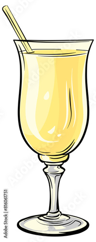 glass with juice and straw without background