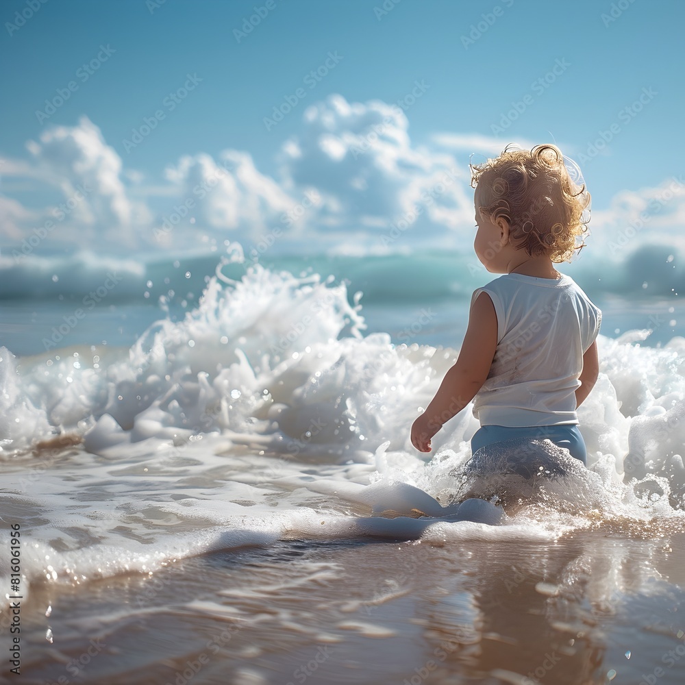 Child s Exhilarating First Encounter with the Vast Mesmerizing Ocean Eyes Filled with Awe and Wonder Child s Exhilarating First Encounter with the Vast Mesmerizing Ocean Eyes Filled with Awe and Wonder