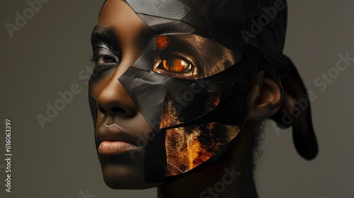 A woman's face is made up of different pieces of paper photo