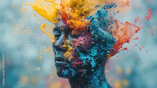 A colorful face with a splash of paint on it photo