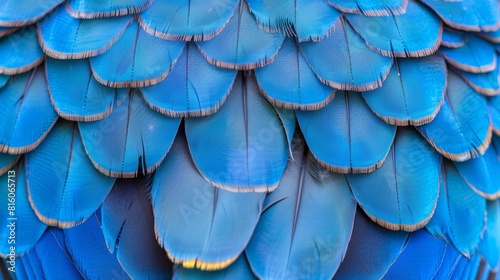  A tight shot of a blue bird's wing, featuring a yellow feather spot