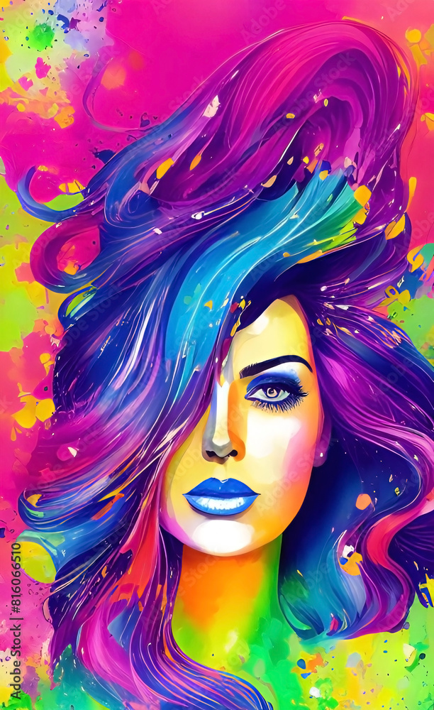 Obraz premium Vibrant Swirl of Colors Abstract Art Woman