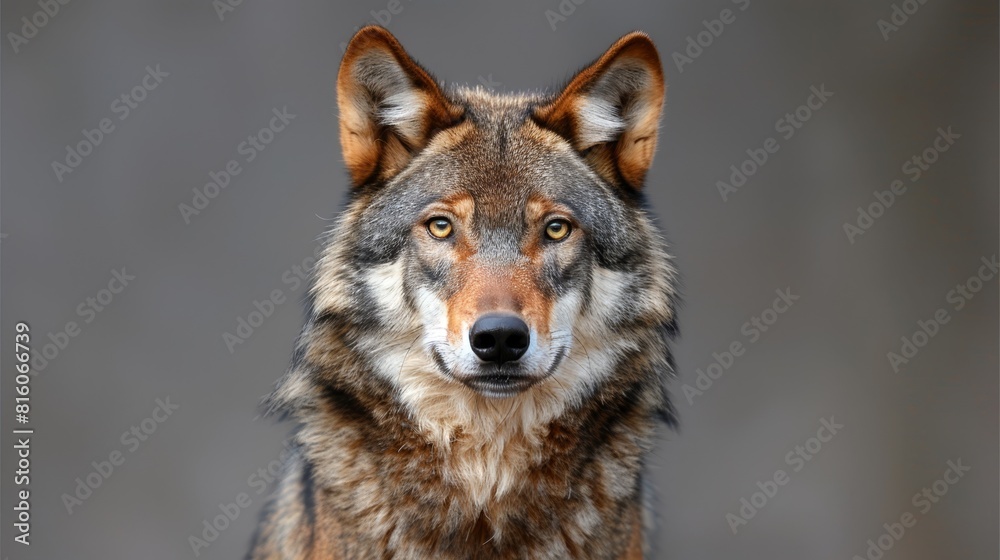 A wolf's face, in close-up, gazes sadly into the camera A wolf's face, in close-up, gazes sadly into the camera