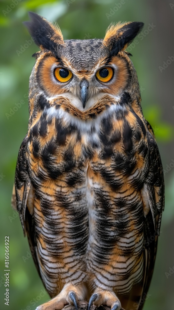Obraz premium Owl headshot with closeup of face created by ai