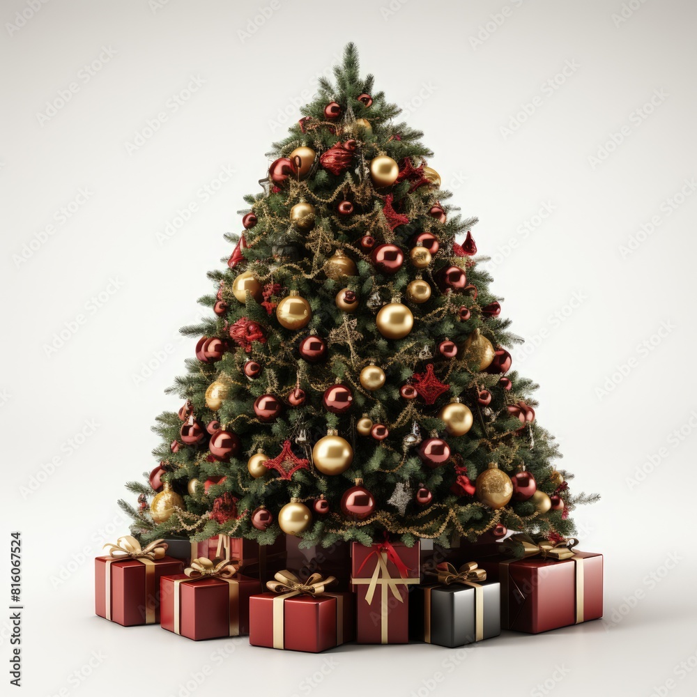 christmas tree and gifts on white background