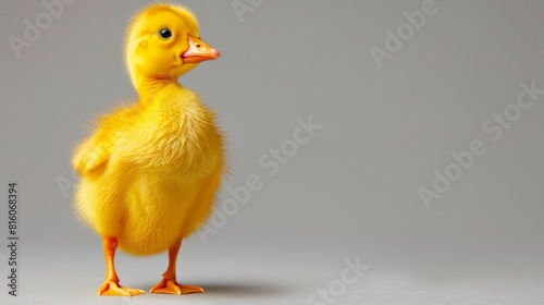  A close-up of a small yellow duck against a white background