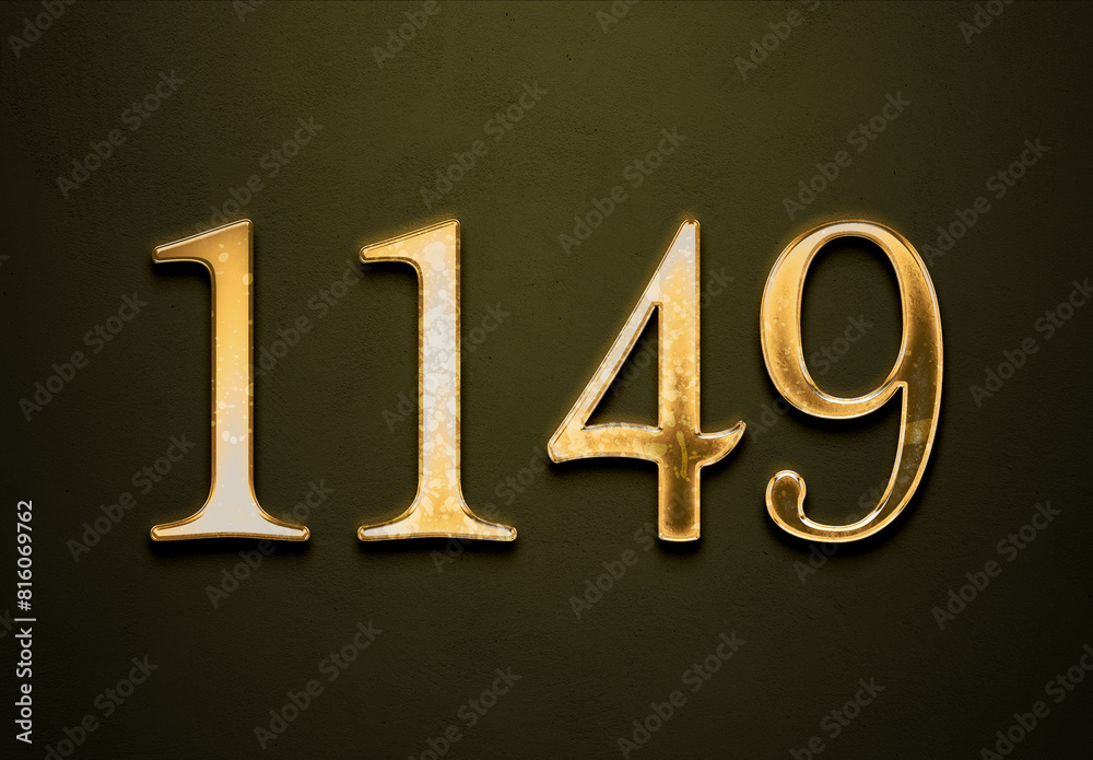 Old gold effect of 1149 number with 3D glossy style Mockup. Old gold effect of 1149 number with 3D glossy style Mockup.