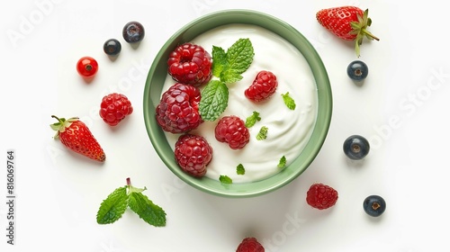 Green Bowl of Greek Yogurt and Fresh Berries