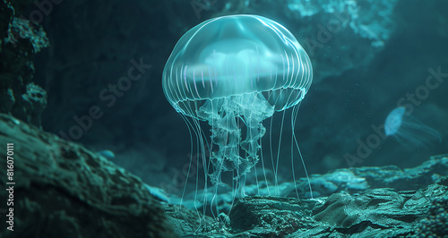  transparent jelly fish under inside large sea