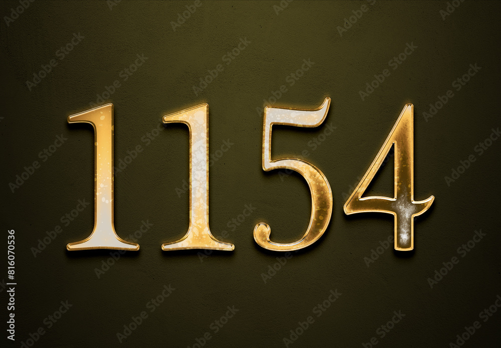 Old gold effect of 1154 number with 3D glossy style Mockup. Old gold effect of 1154 number with 3D glossy style Mockup.