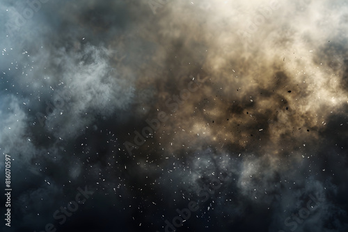 Background with dark smoke clouds  fumes after explosion or natural disaster. Abstract banner for military operations  catastrophes  war games  ads with copy space. Battlefield in attack.