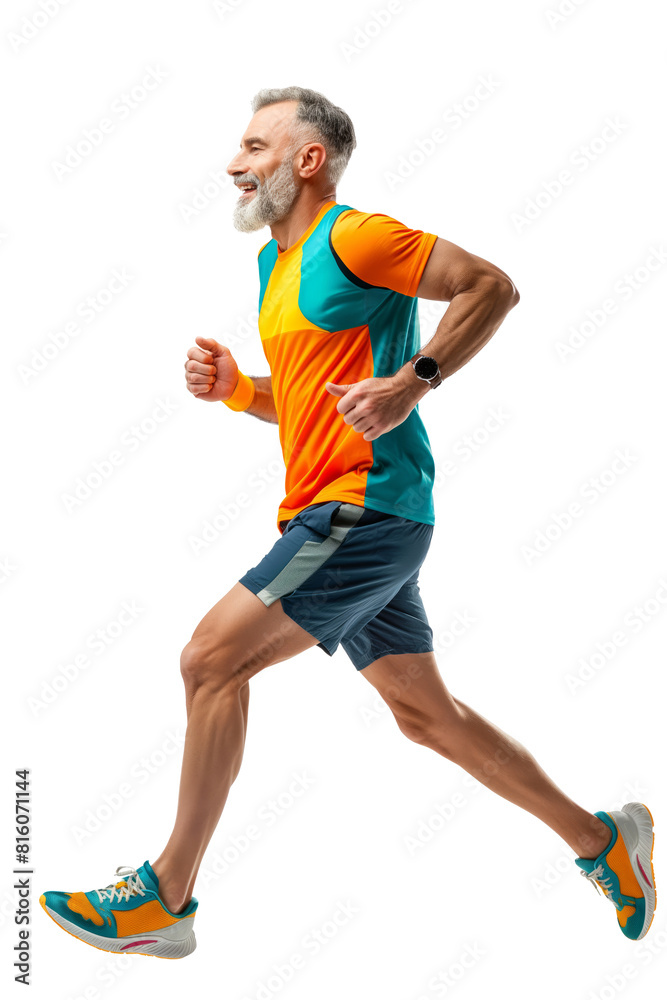 Senior Man Running in Orange and Teal Sportswear Senior Man Running in Orange and Teal Sportswear