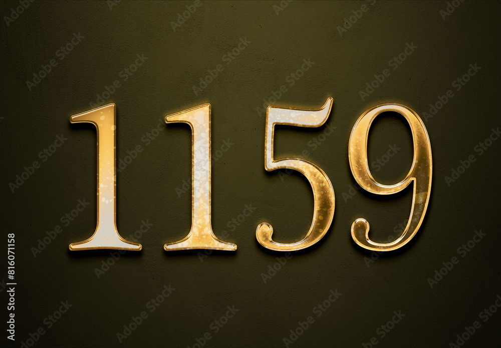 Old gold effect of 1159 number with 3D glossy style Mockup. Old gold effect of 1159 number with 3D glossy style Mockup.