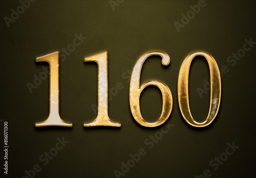 Old gold effect of 1160 number with 3D glossy style Mockup.