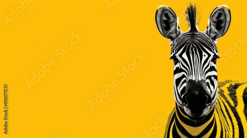  Close-up of a zebra s face against a yellow backdrop Superimpose black-and-white zebra image