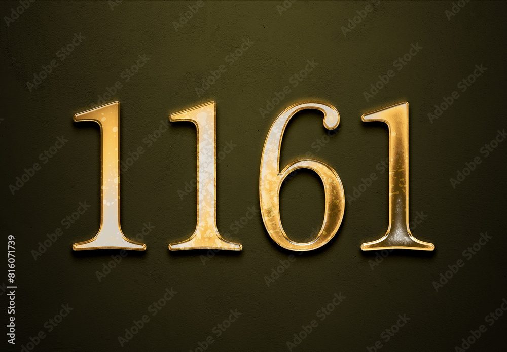 Old gold effect of 1161 number with 3D glossy style Mockup. Old gold effect of 1161 number with 3D glossy style Mockup.