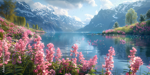 Blossoming Beauty: Summer Meadows by the Mountain Lake