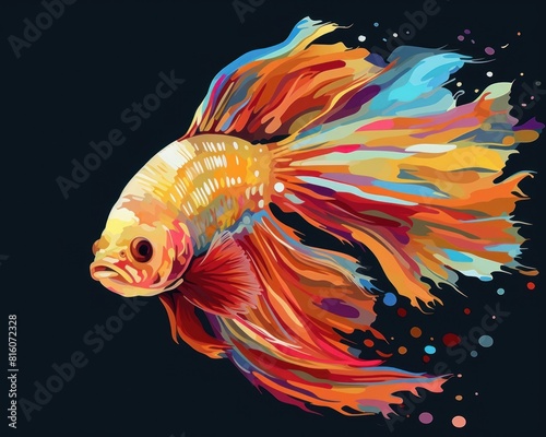 A vibrant illustration of a colorful fish with flowing fins. Perfect for aquatic-themed posters  children books  and nature art.