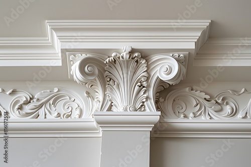 Close-up view of an ornamental corbel on a wall photo
