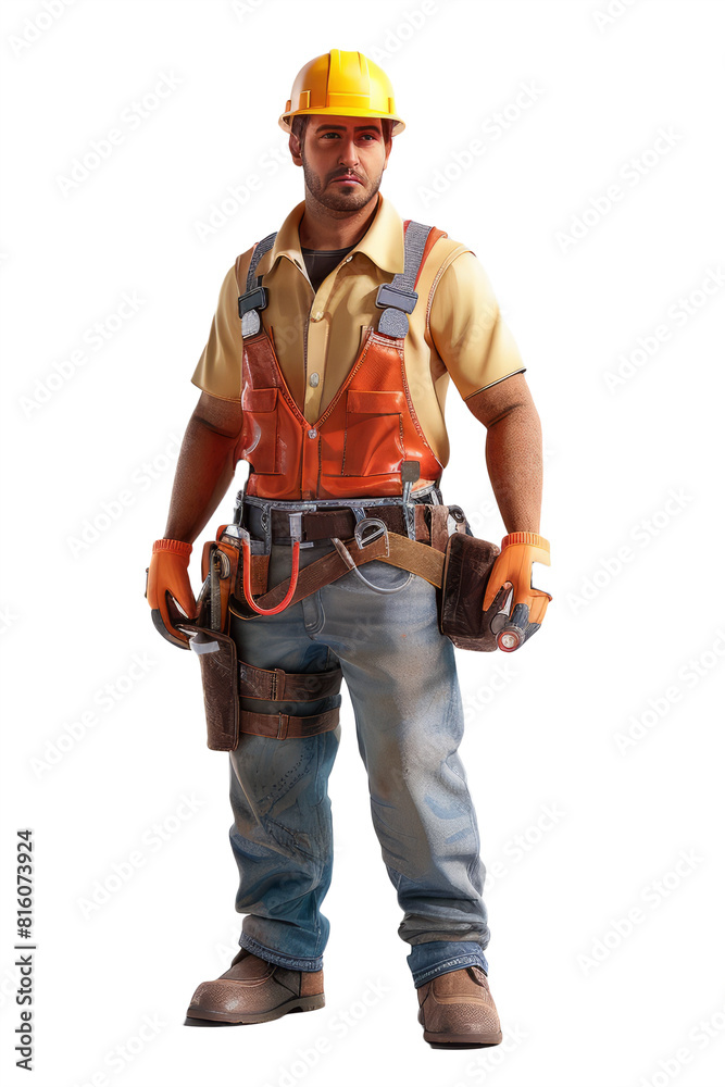 3D model of a construction worker, posed confidently on a clean white surface. 3D model of a construction worker, posed confidently on a clean white surface.
