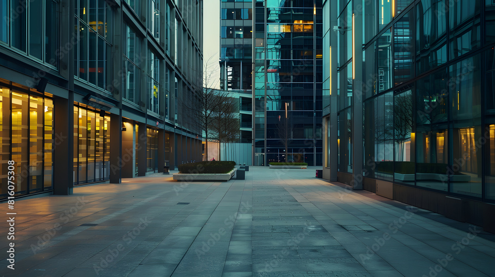 Empty modern urban business buildings : Generative AI Empty modern urban business buildings : Generative AI