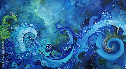 Adorned with swirling blues and greens  it captures the essence of a mystical oceanic. Generative Ai