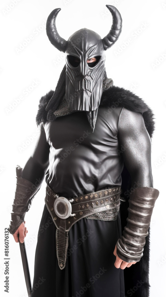 Warrior, Scandinavian navigator in armor. White background, isolate. AI generated. Warrior, Scandinavian navigator in armor. White background, isolate. AI generated.