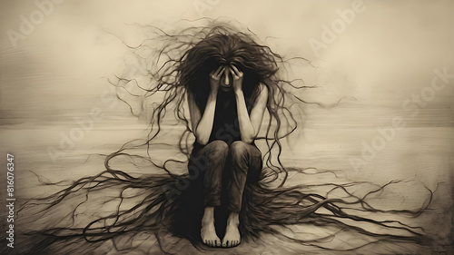 Depression and Anxiety Heavy Burden - AI generated Image photo