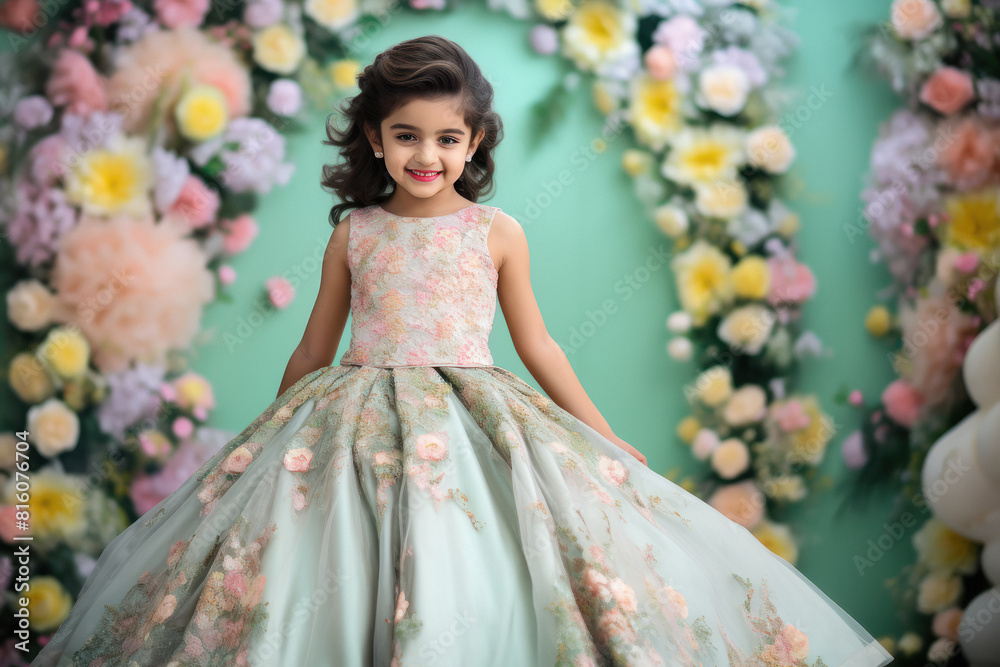 indian girl wearing pastel colour lehenga or long dress. indian girl wearing pastel colour lehenga or long dress.