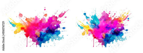 Bright colorful watercolor splash splatter stain brush strokes on white background. Modern vibrant aquarelle spot. Rainbow trendy isolated design on white. Element. Vector watercolor illustration.	