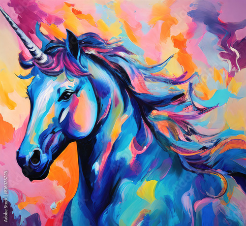 Cute unicorn fantasy animal painting.
