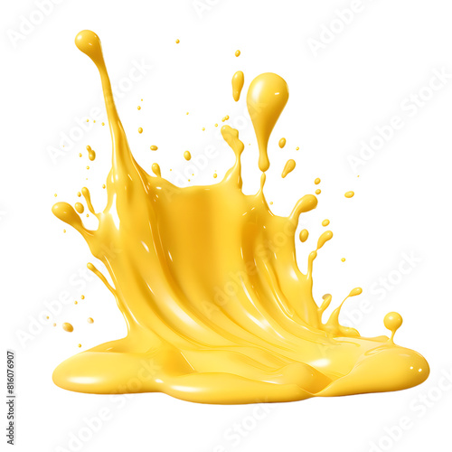 Melted yellow cheese isolated on transparent background. Cheese splash