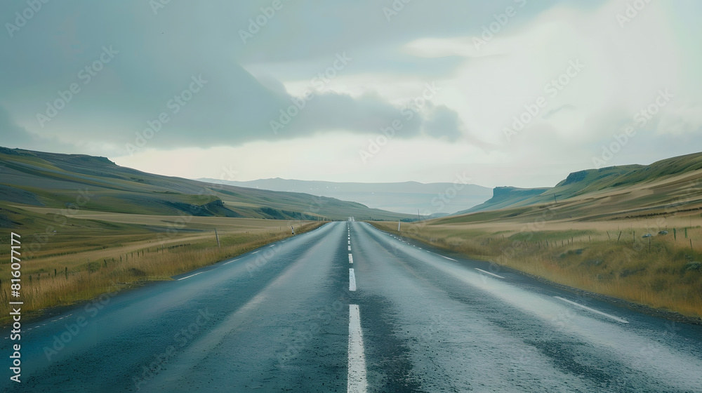 Highway outside the city receding into the highlands Travel concept : Generative AI Highway outside the city receding into the highlands Travel concept : Generative AI