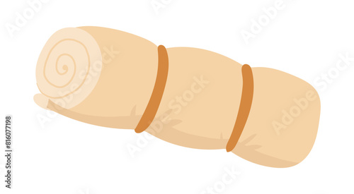 Tourist scroll mat in flat design. Camping mattress and hiking carpet. Vector illustration isolated.