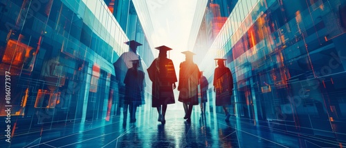 A conceptual photo showcasing graduates with their caps