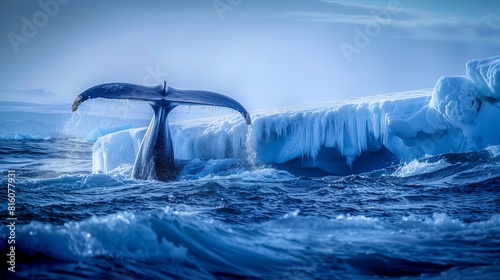 Deep Blue Sea Waves Crashing Into Icy Cliffs Forming a Whale Tail