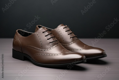men classic shoes on gray background © Neha
